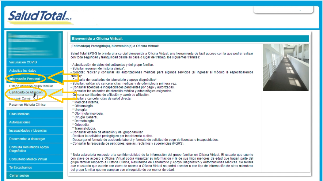 Salud Total EPS certificado de afiliación Trámites y Diligencias