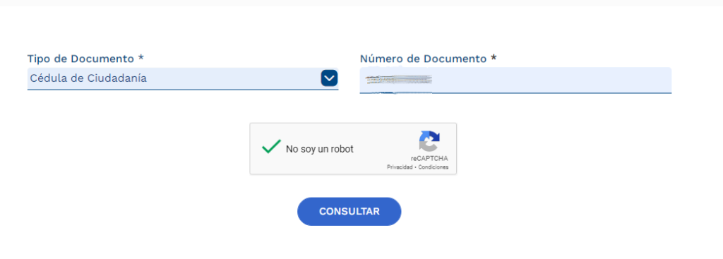 Ingresar tipo y numero de documento a consultar sísben
