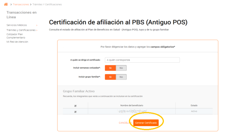 certificado eps compensar