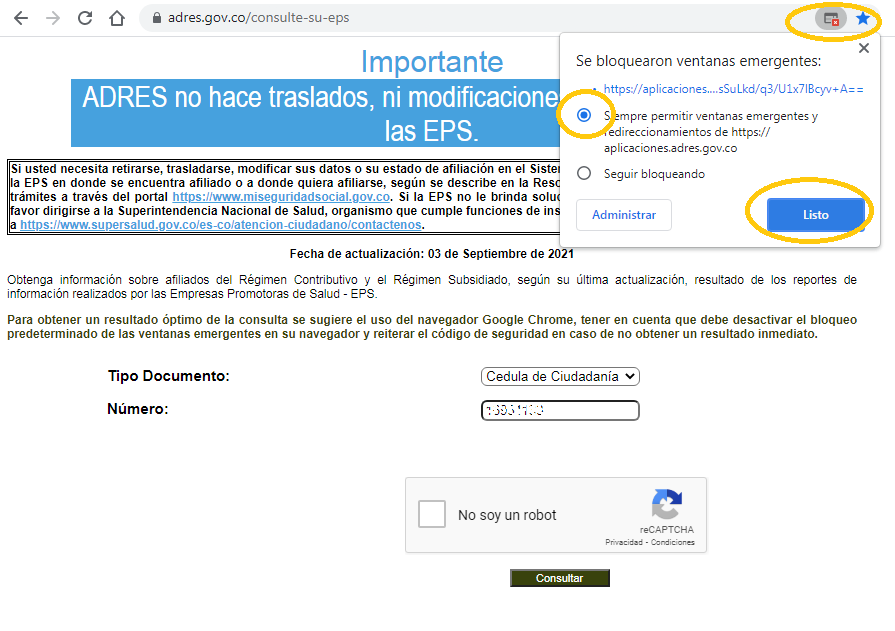 Consulta Certificado de afiliación ADRES 