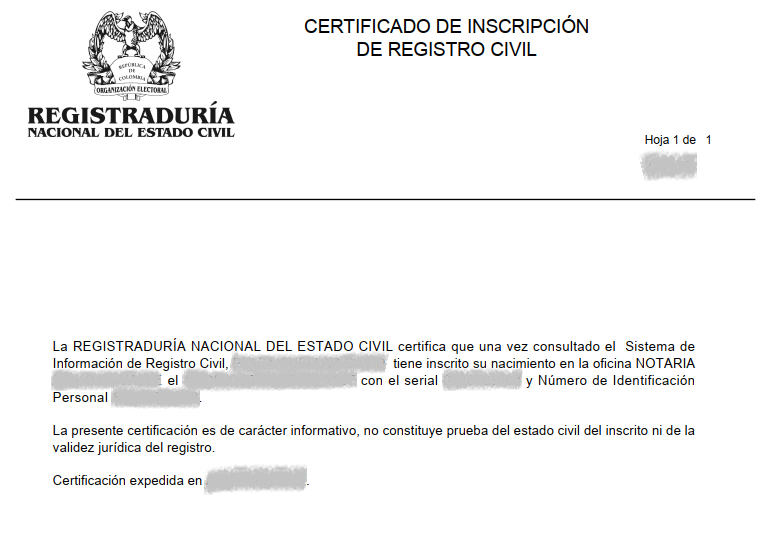 Certificado De La Cédula Trámites Y Diligencias 9545