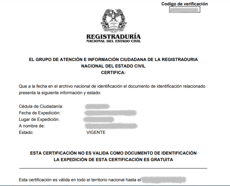 Certificado De La Cédula Trámites Y Diligencias 9471